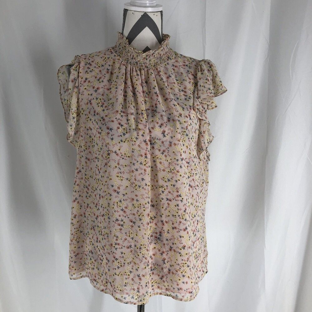 1. STATE Women's Pink Flutter Sleeve High Neck Top Size XL Floral